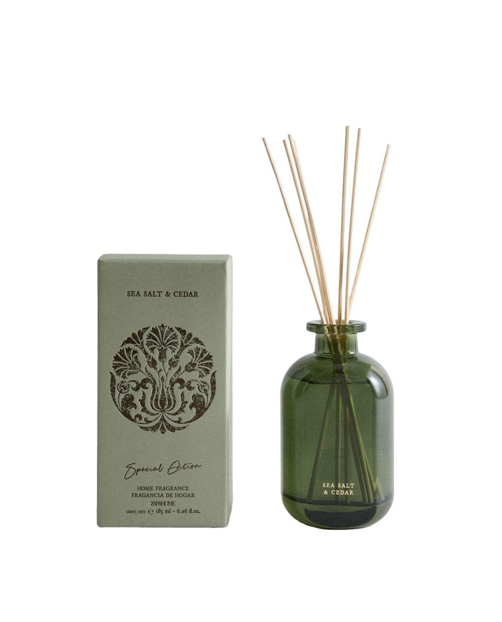 Zara Home Аромадиффузор Sea Salt & Cedar 185 мл, тростниковые палочки микадо, аромат древесный, Коричневый