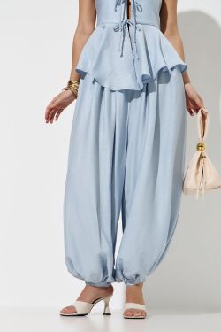 Брюки алладины из вискозы небесного цвета