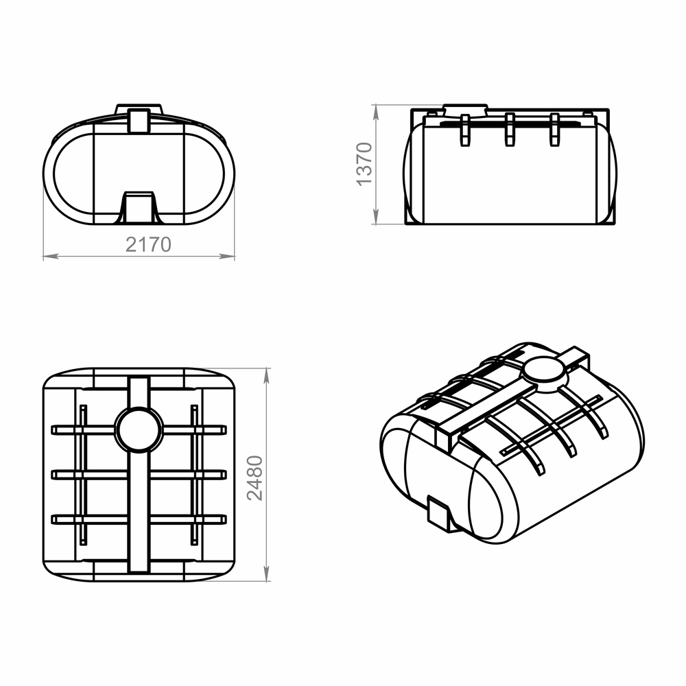 Ёмкость горизонтальная 5000л усиленная для перевозки Политим 5000 л.(2480x2170x1370см;красный) - арт.560780