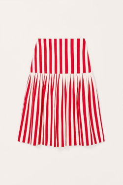 ZARA ЮБКА-МИДИ В ПОЛОСКУ LIMITED EDITION, БЕЛЫЙ/КРАСНЫЙ