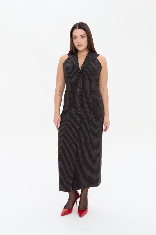 Платье-жилет в полоску со съемными рукавами, черный