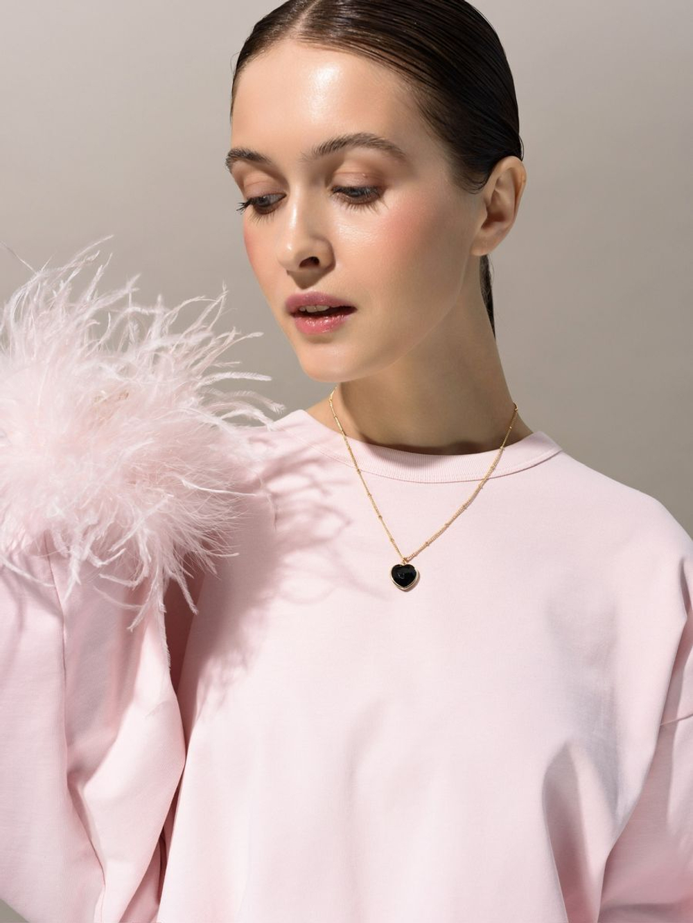 Колье "Lovely" с черным агатом Gold
