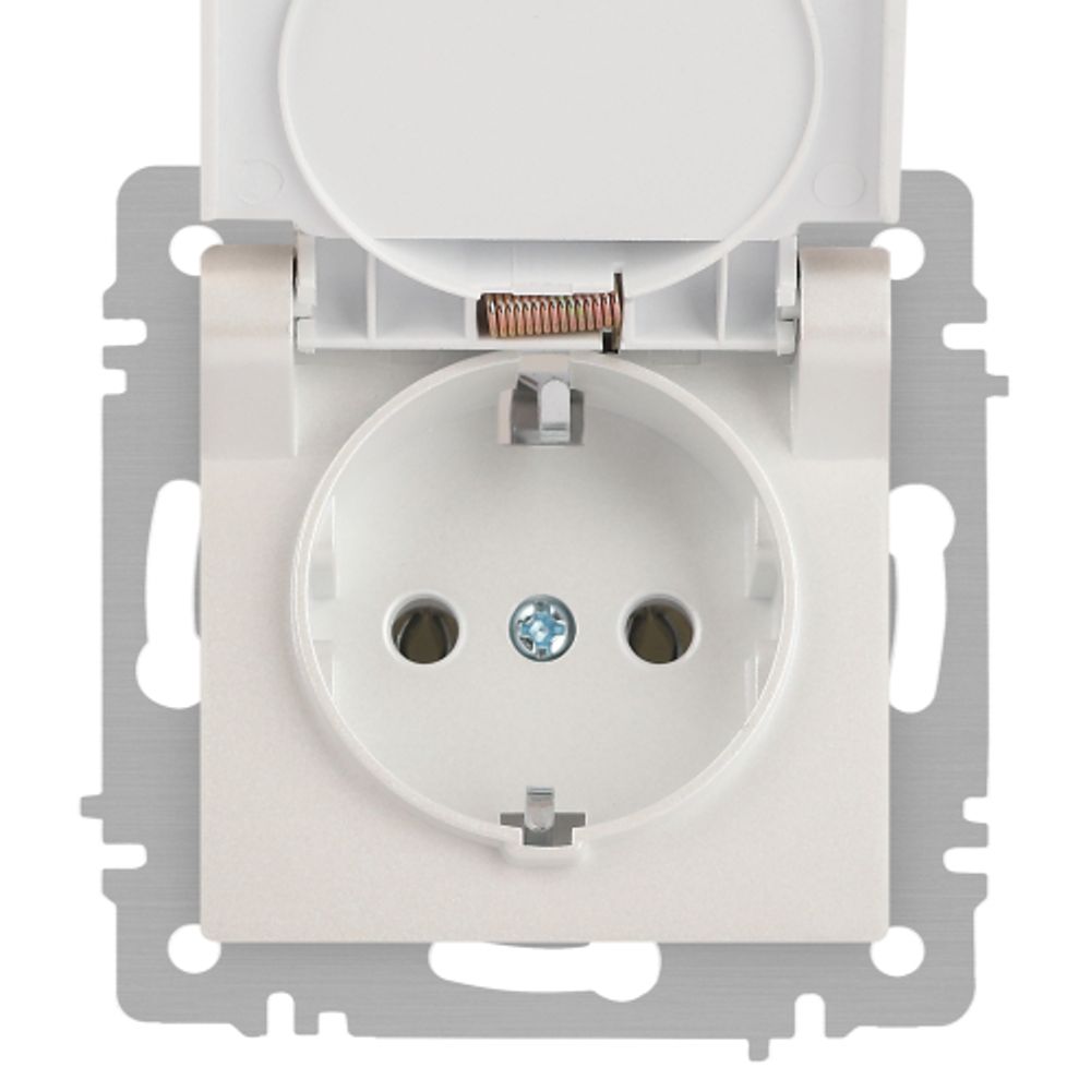Розетка Intro Accent 6-203-06 2P+E Schuko с крышкой, 16А-250В, IP20, СУ, AL/CU, перламутр | Intro