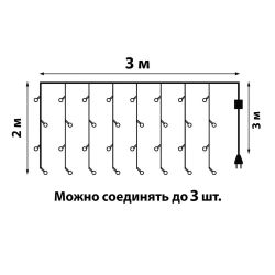 ULD-C3020-264-TTK WARM WHITE IP44 Занавес светодиодный с эффектом мерцания. 3х2м. 264 светодиода. Теплый белый свет. Провод прозрачный. TM Uniel