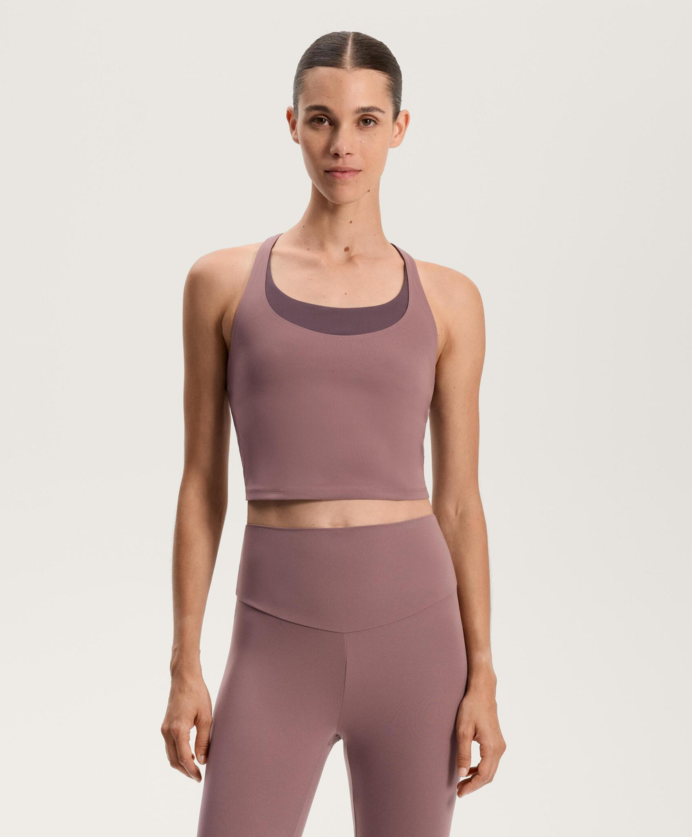 Oysho Спортивный топ без рукавов Comfortlux overlay, розовый/лиловый