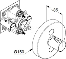 Встраиваемый смеситель для душа Kludi Push с термостатом, 2 источника, форма отражателя - круг, хром (389120538)