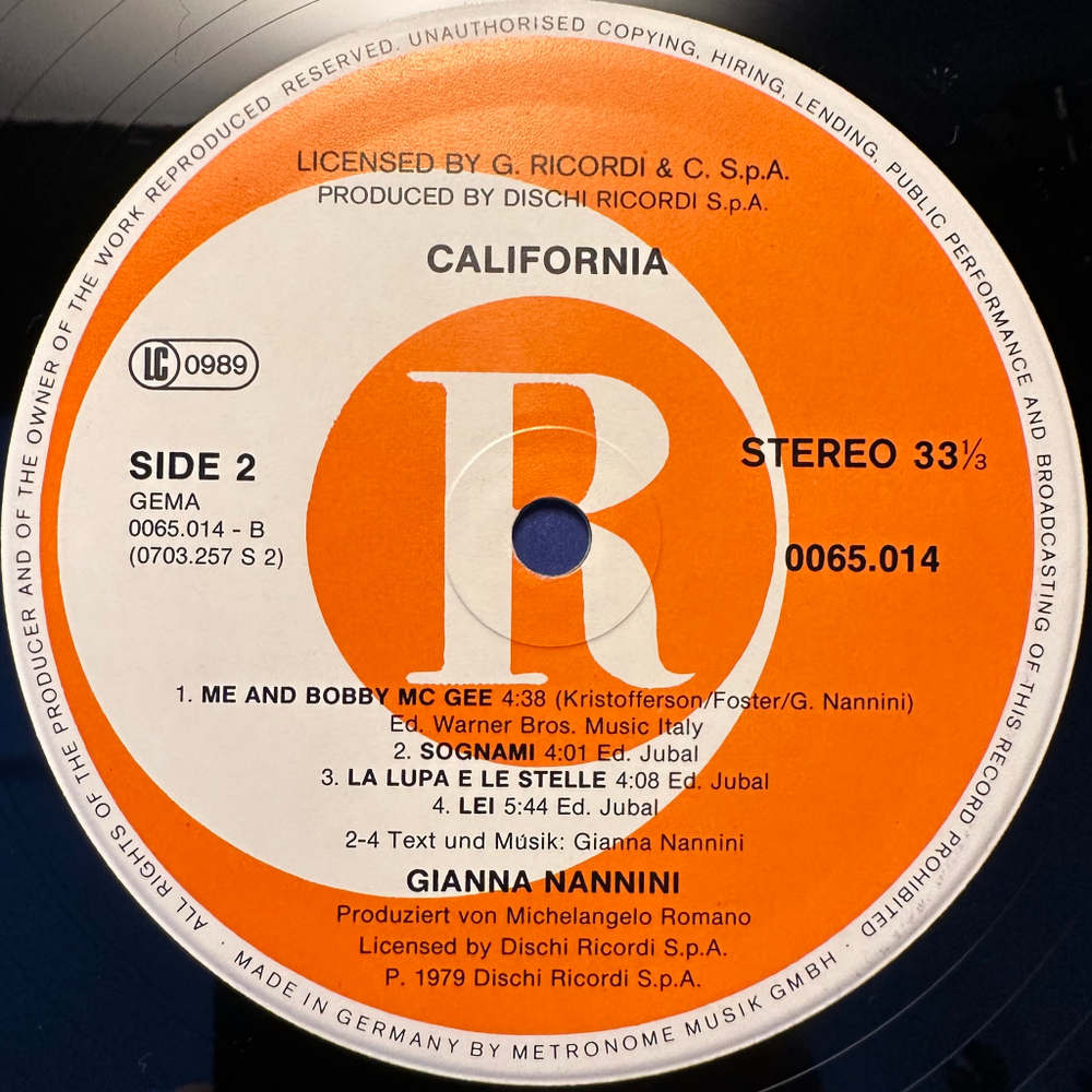 Gianna Nannini - California (Германия 1979г.)