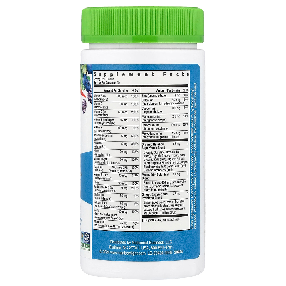 Rainbow Light, Men's One™, мультивитамины для ежедневного приема старше 50 лет, высокая эффективность, 90 вегетарианских таблеток