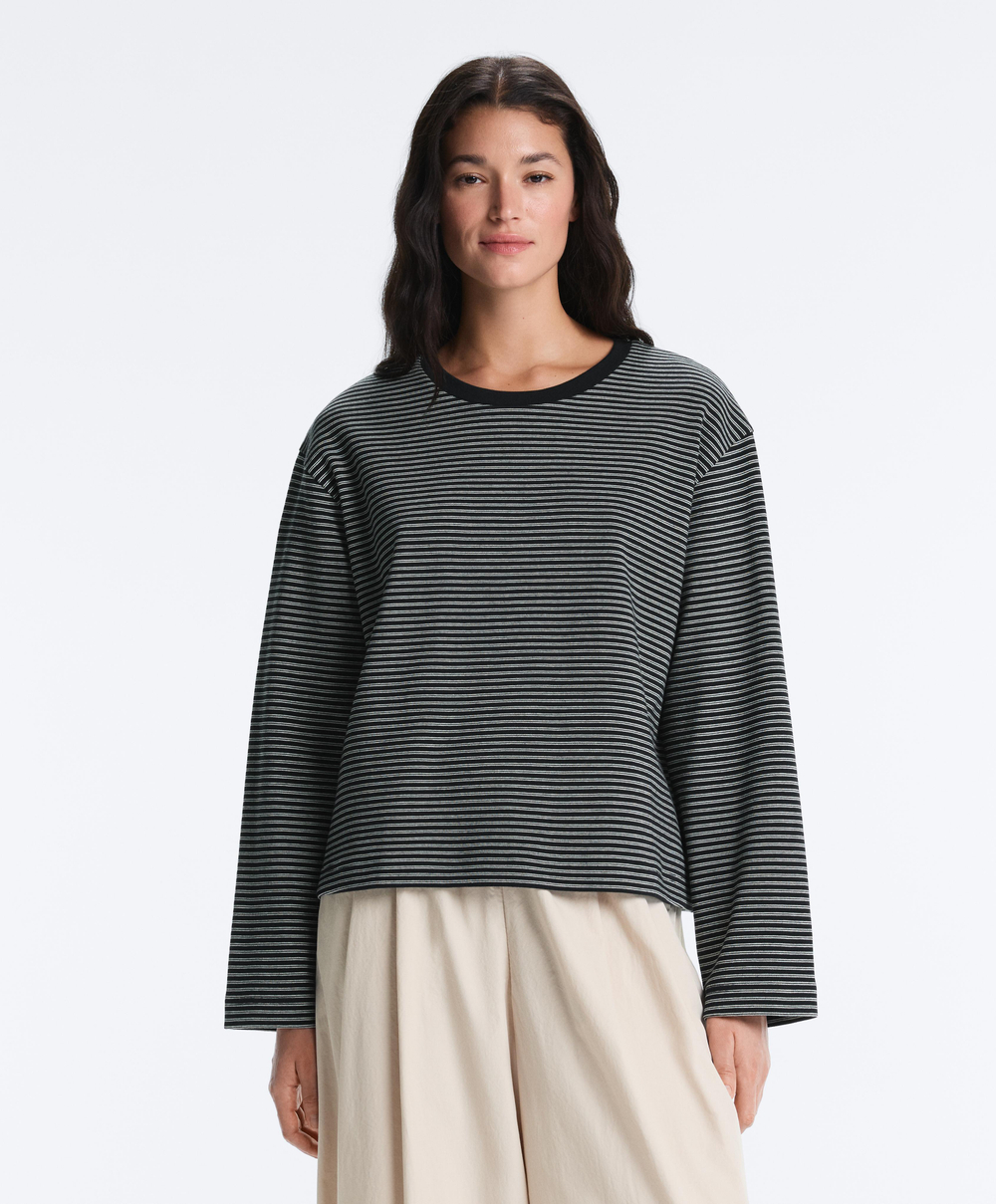 Oysho Футболка Relaxed Fit с длинными рукавами из смесового хлопка в полоску, черный