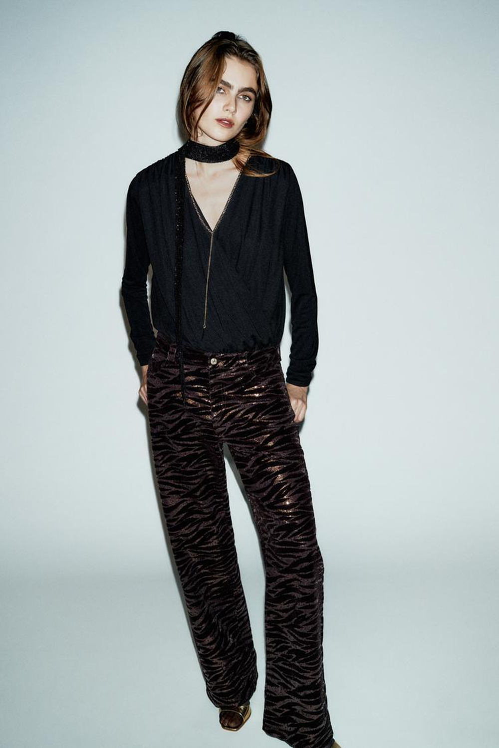 ZARA БОДИ С ДРАПИРОВКОЙ И ЦЕПОЧКОЙ, ЧЕРНЫЙ