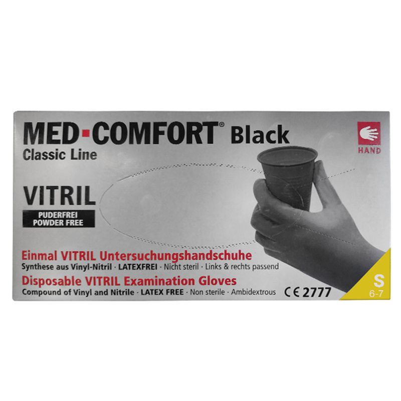 Перчатки одноразовые MedComfort S нитро-винил/ черные 100 шт/уп