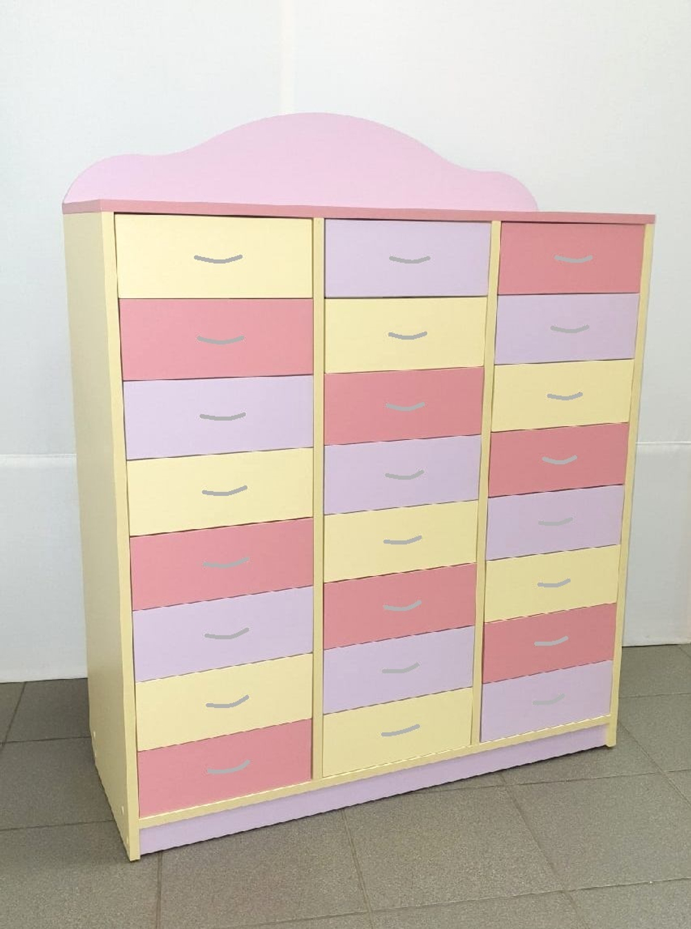 Стеллаж с ящиками на 24 места для детского сада