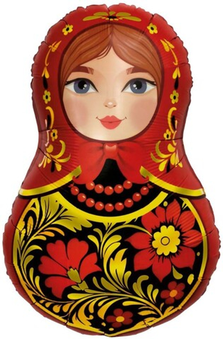 Шар (31''/79 см) Фигура, Матрешка Золотая роспись, 1 шт.