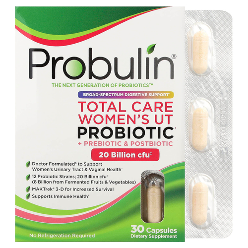 Probulin, Total Care, пробиотики, пребиотики и постбиотики для женщин, 30 капсул
