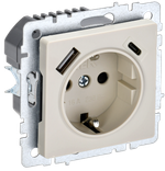 BRITE Розетка 1-местная с заземлением с защитными шторками 16А с USB A+C 18Вт РЮш11-1-БрКр бежевый IEK