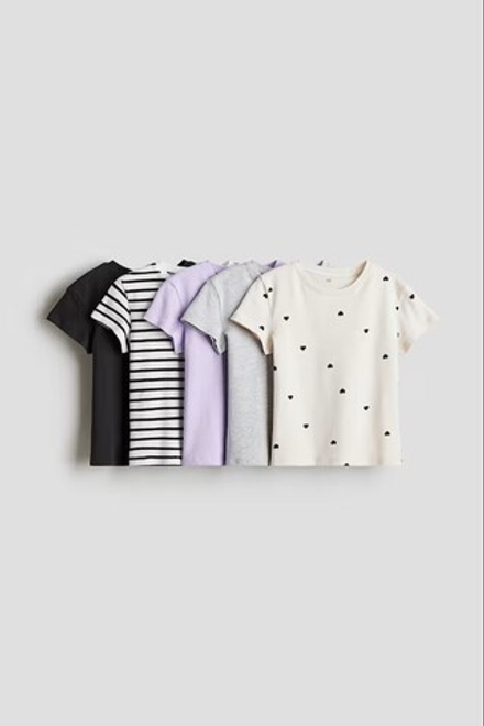 H&M Набор из пяти хлопковых футболок, фиолетовый