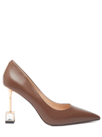 Женские кожаные коричневые туфли с авторским квадратным каблуком