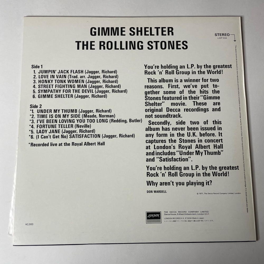 Винтажная виниловая пластинка LP The Rolling Stones Gimme Shelter (Japan 1982) (No Obi)