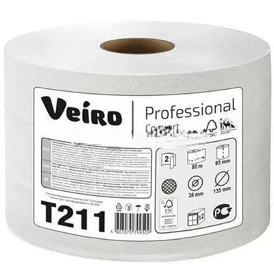 Туалетная бумага для диспенсеров с центральной вытяжкой 2сл. 80м Белая "Veiro Comfort" (12 шт.) T211