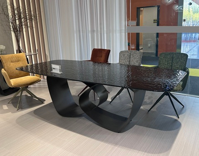 Стол TOVE 240 GREY, стекло BUBBLE  / Шоколадное золото каркас ®DISAUR