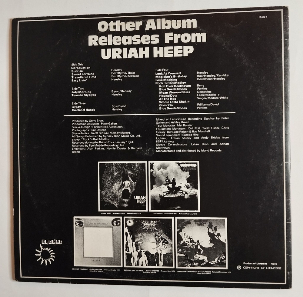 Винтажная виниловая пластинка LP Uriah Heep Live (Израиль 1973)