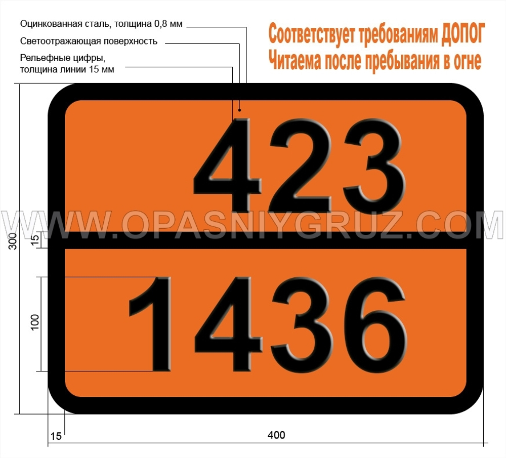 Табличка Опасный груз 423-1436 ЦИНКОВЫЙ ПОРОШОК