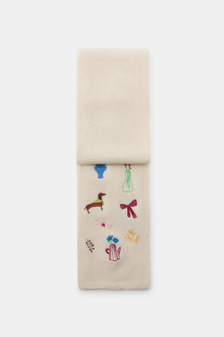 ZARA ШАРФ С ВЫШИВКОЙ, ЭКРЮ