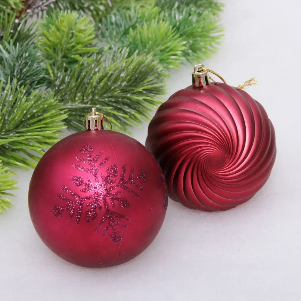 Новогодние шары «Изящные узоры» 8 см (набор 9 шт), Рубин