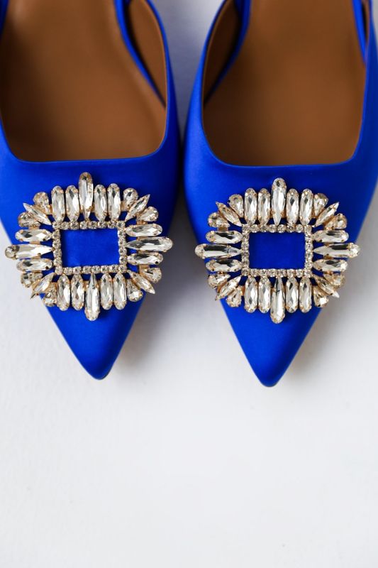 Туфли-мюли из сатина на низком каблуке, синий электрик