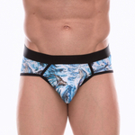 Мужские трусы-стринги с принтом в виде китов в волнах (Размер: XL) (Цвет: голубой)