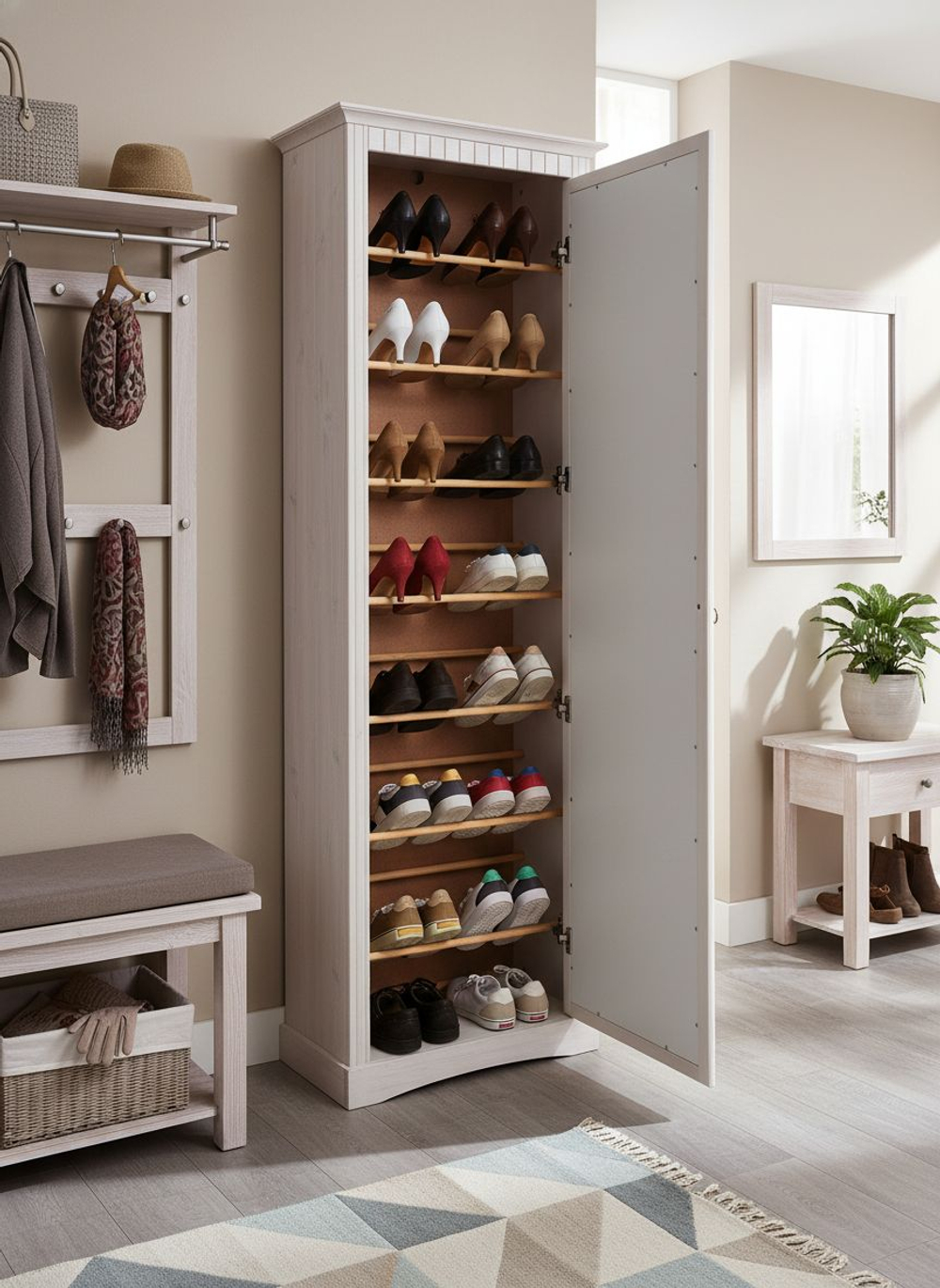 Шкаф для одежды, 58х41х179, Неаполь, распашной, с зеркалом, в прихожую, ванную, спальню, деревянный, зеленый, Dipriz