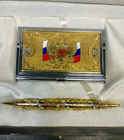 Набор "Триколор" №2 визитница (Златоуст), ручка украшенная (Златоуст)