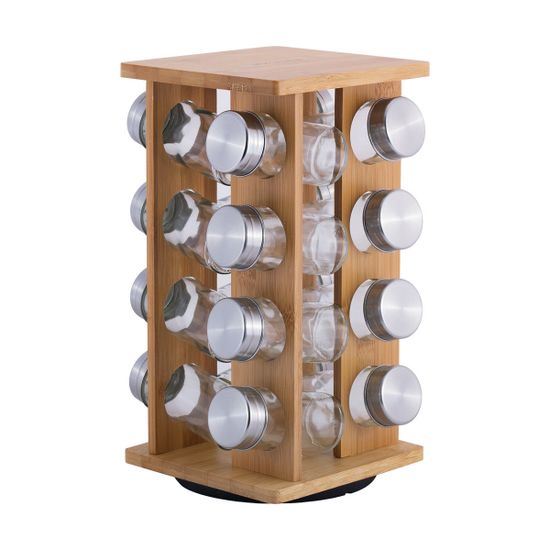 Набор ёмкостей для специй 16 шт. Kamille КМ-7042 на прямоугольной бамбуковой подставке