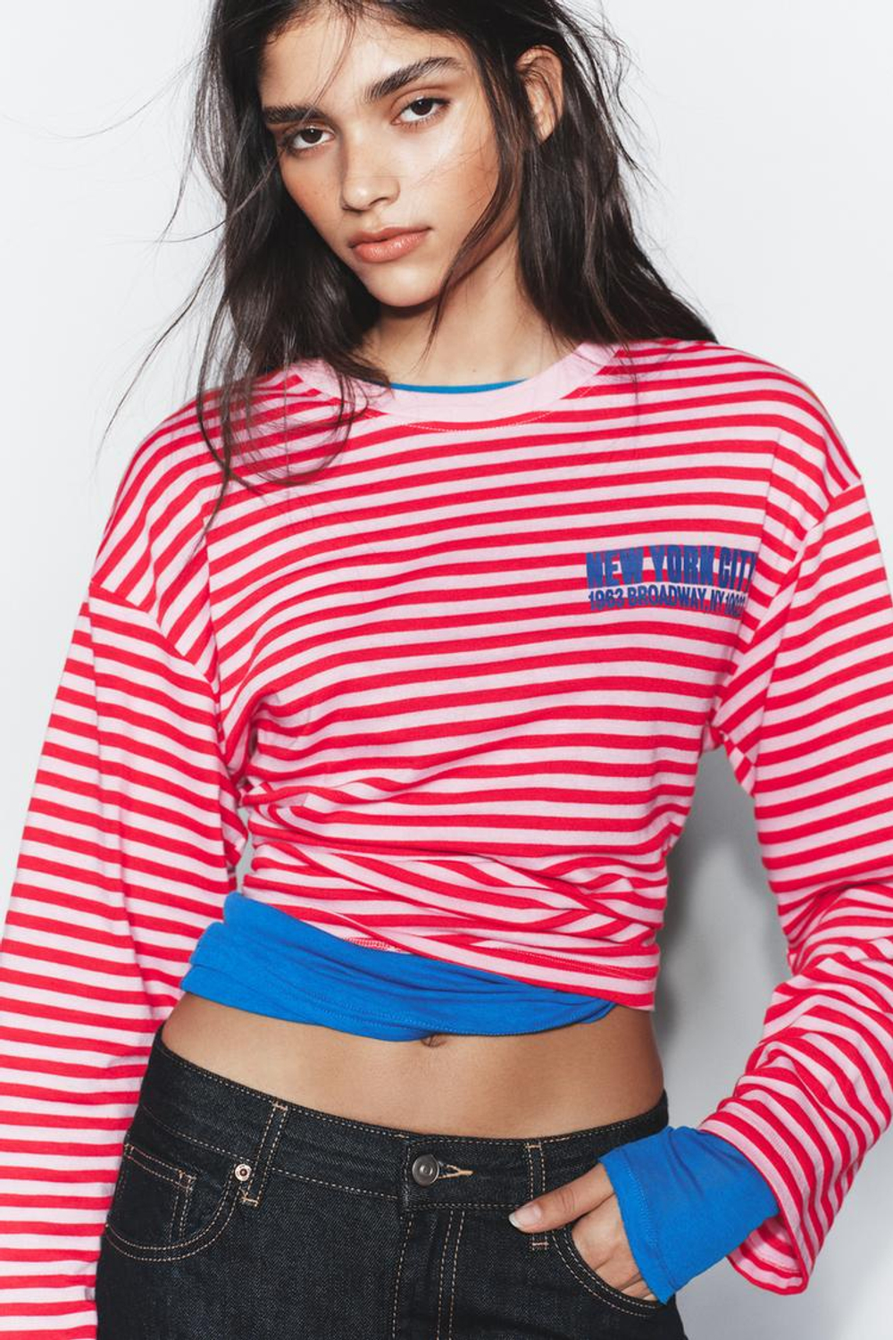 ZARA ФУТБОЛКА В ПОЛОСКУ С НАДПИСЬЮ, РОЗОВЫЙ