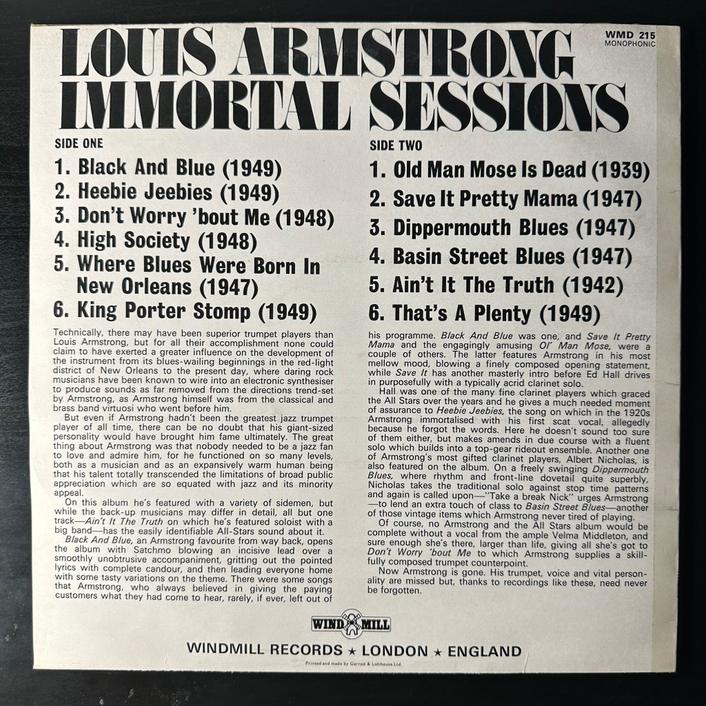 Louis Armstrong ‎– Immortal Sessions (Англия 1974г.)