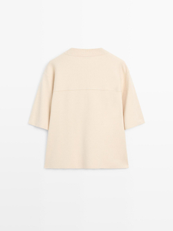 Massimo Dutti Трикотажная футболка с круглым воротником, бежевый