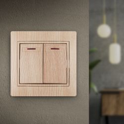 1-105-11 Intro Выключатель двойной с подсветкой, 10А-250В, IP20, СУ, Plano, сосна | Intro Plano Сосна