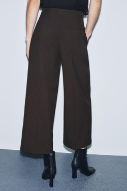 ZARA УКОРОЧЕННЫЕ БРЮКИ — ZW COLLECTION, КОРИЧНЕВЫЙ