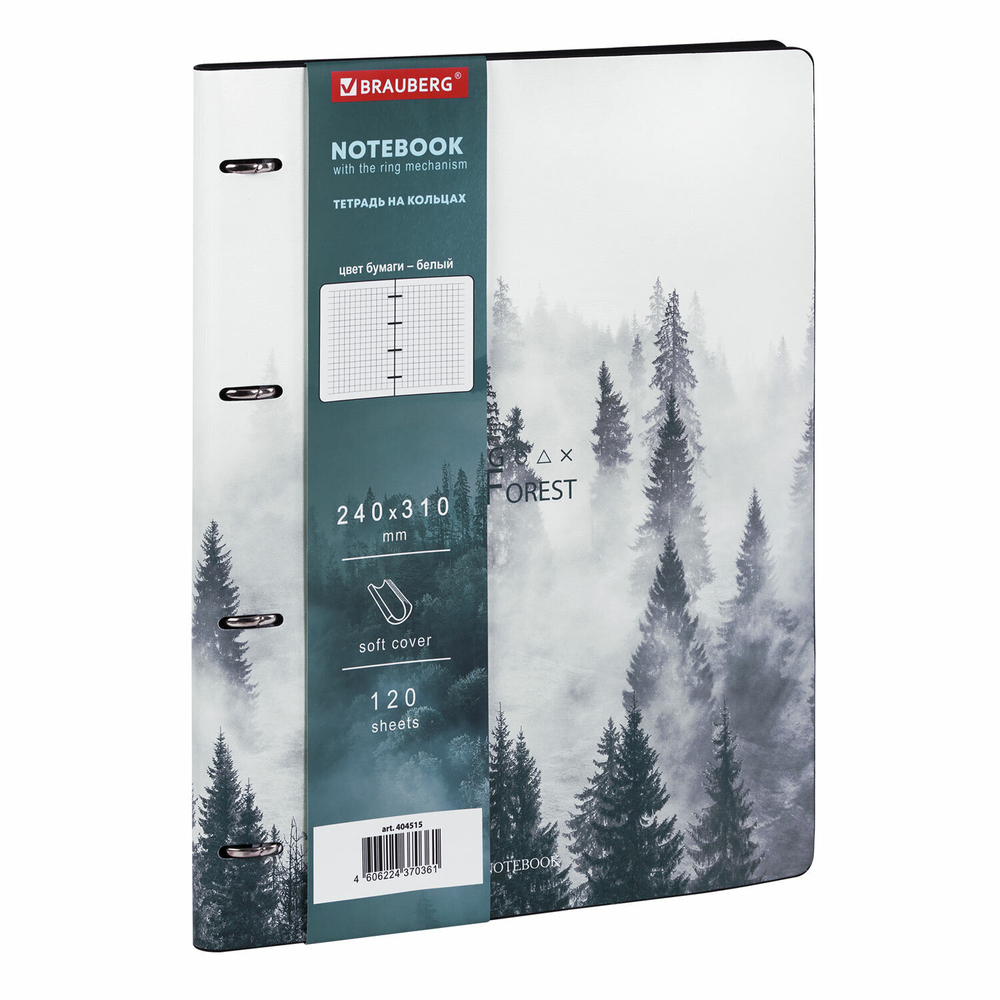 Тетрадь на кольцах БОЛЬШАЯ А4 (240х310 мм) 120 л. под кожу BRAUBERG VISTA "Туман" (2 штуки в упаковке)