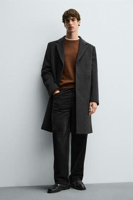ZARA ПАЛЬТО REGULAR FIT ИЗ ШЕРСТИ, АНТРАЦИТОВО-СЕРЫЙ