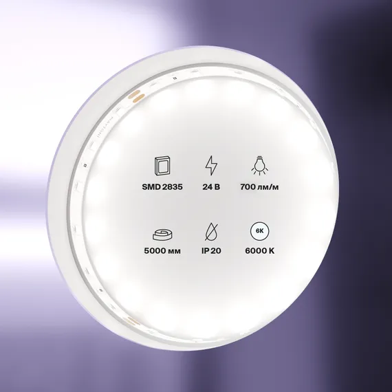 Светодиодная лента 24В 2835 7,2Вт/м 6000K 5м IP20 Led Strip 20015