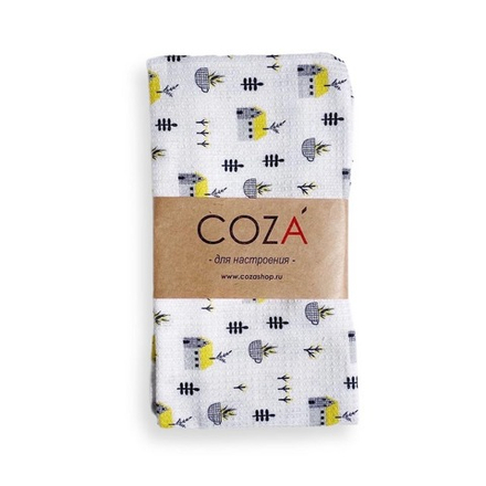 Полотенце вафельное COZA с принтом "Домики", хлопок, размер 40х70 см