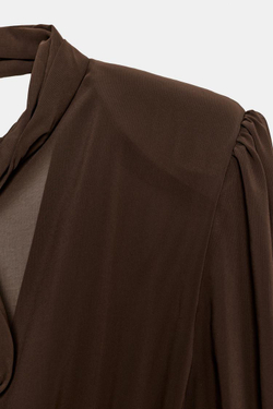 ZARA КОРОТКОЕ КОМБИНИРОВАННОЕ ПЛАТЬЕ, КОРИЧНЕВЫЙ