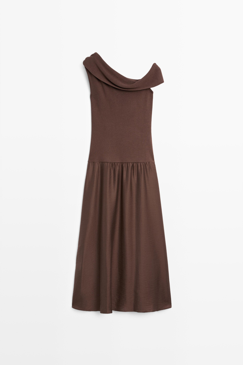 Massimo Dutti Платье миди с открытым плечом, коричневый