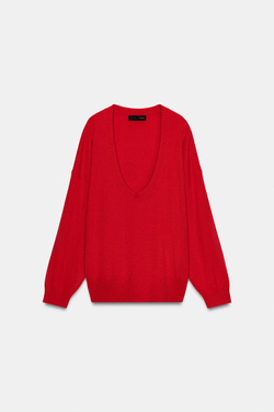 ZARA СВИТЕР С ГЛУБОКИМ ВЫРЕЗОМ, КРАСНЫЙ