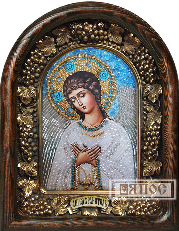 Ангел Хранитель, дивеевская икона из бисера, камни, размер 11х14 см