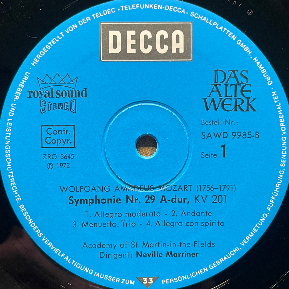 Моцарт - Симфонии № 25, 29 (Германия 1972г.)