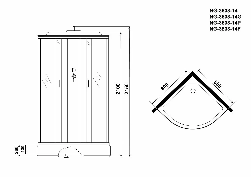 Душевая кабина Niagara Classic NG-3503-14P 80х80