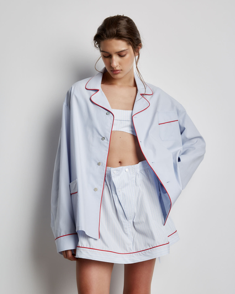 Юбка мини из хлопка Гуччи в полоску голубой/белый