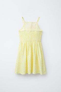 ZARA ПЛАТЬЕ С РЕЛЬЕФНЫМ УЗОРОМ В КЛЕТКУ ВИШИ, ЖЕЛТЫЙ